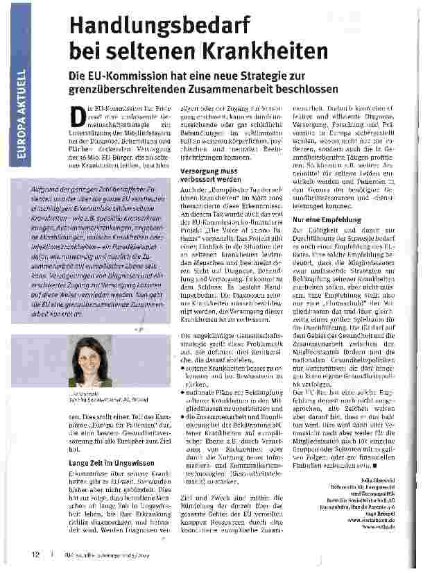 Vorschauseite 1: Handlungsbedarf bei seltenen Krankheiten