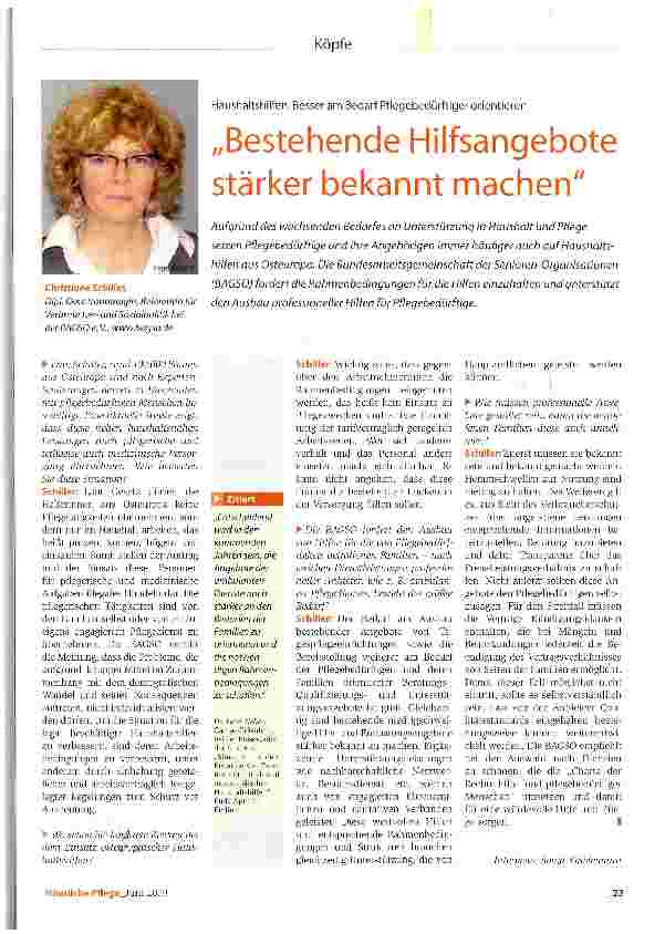 Vorschauseite 1: InterviewHaushaltshilfen: Besser am Bedarf Pflegebedürftiger orientieren„Bestehende Hilfsangebote stärker bekannt machen