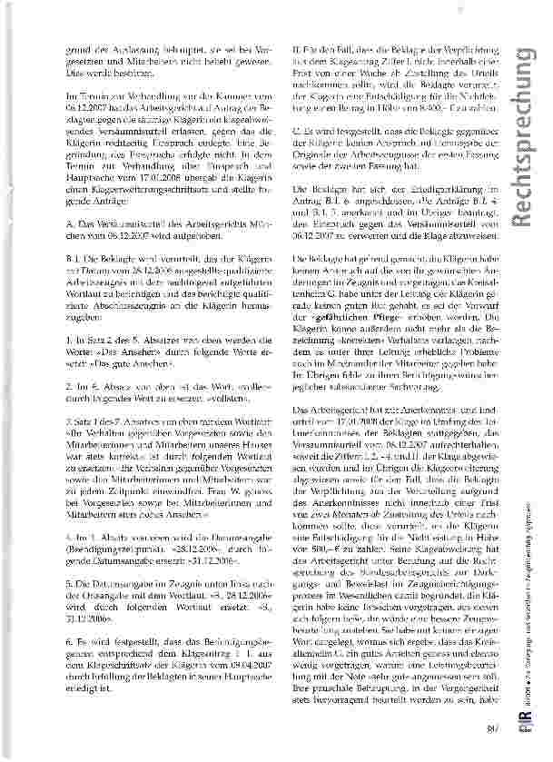 Vorschauseite 3: Zur Darlegungsund Beweislast im Zeugnis-berichtigungsprozess