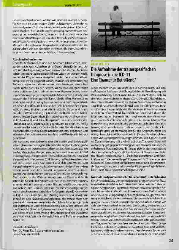 Vorschauseite 1: Die Aufnahme der trauerspezifischen Diagnose in die ICD-11 Eine Chance für Betroffene?