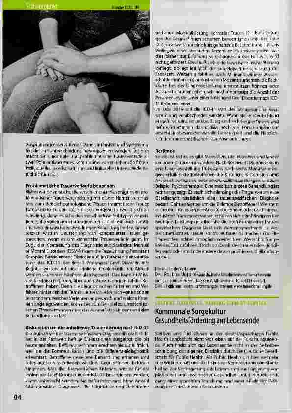 Vorschauseite 2: Die Aufnahme der trauerspezifischen Diagnose in die ICD-11 Eine Chance für Betroffene?