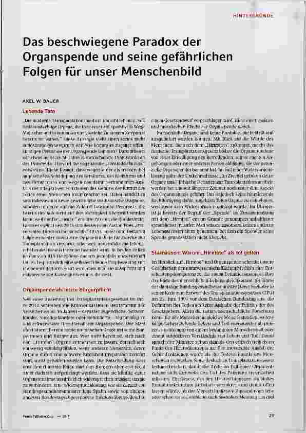 Vorschauseite 1: Das beschwiegene Paradox der Organspende und seine gefährlichen Folgen für unser Menschenbild