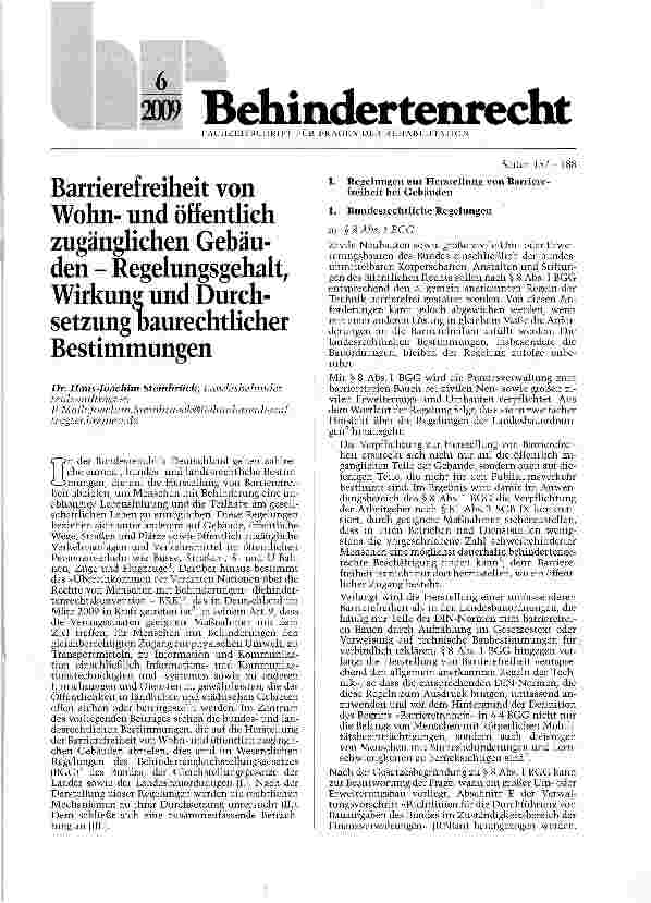 Vorschauseite 1: Barrierefreiheit von Wohnund öffentlich zugänglichen Gebäuden - Regelungsgehalt, Wirkung und Durchsetzung baurechtlicher Bestimmungen