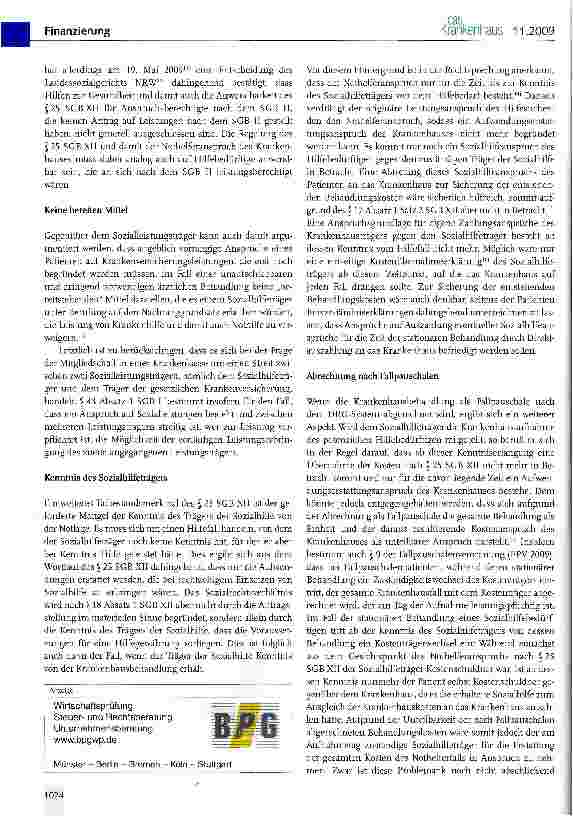 Vorschauseite 3: Erstattung von Behandlungskosten nach der Eilfallregelung des § 25 SGB XII