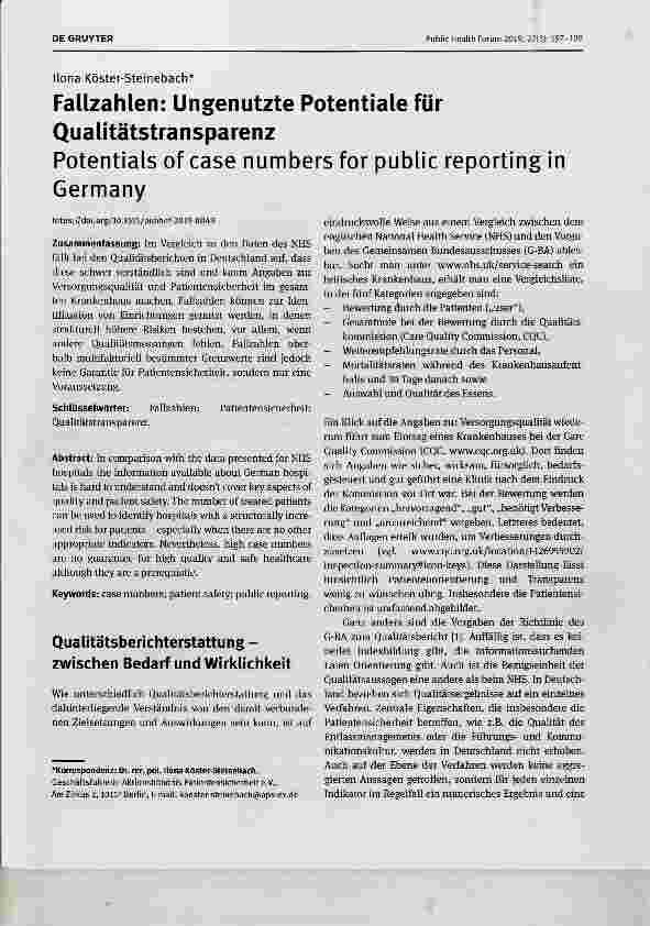 Vorschauseite 1: Fallzahlen: Ungenutzte Potentiale für Qualitätstransparenz