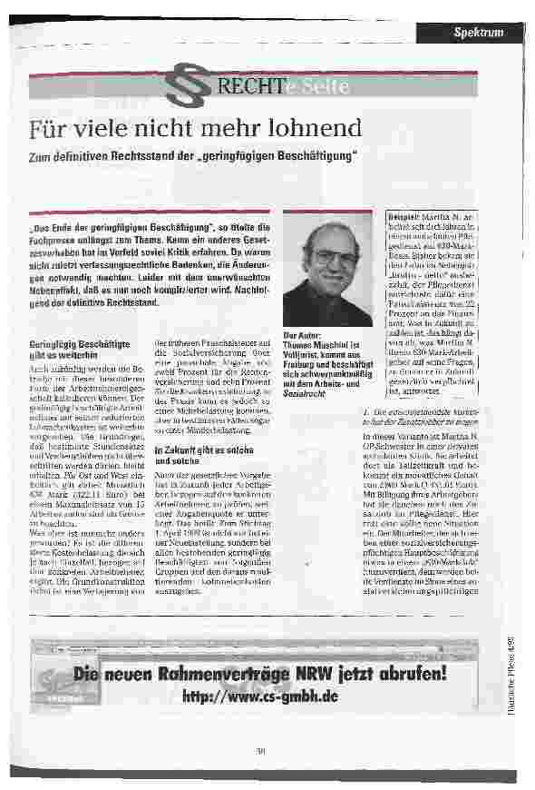 Vorschauseite 1: Für viele nicht mehr lohnend Zum definitiven Rechtsstand der geringfügigen Beschäftigung