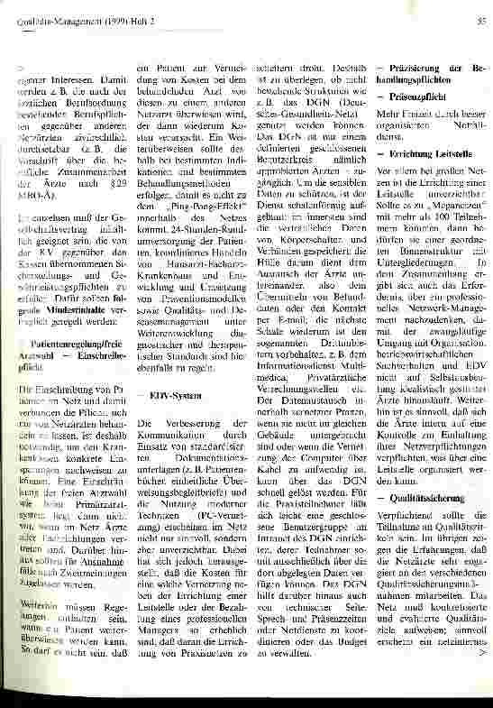 Vorschauseite 6: Vernetzte Praxen als Tor zu Qualität, Patientenservice und Kostenbewußtsein