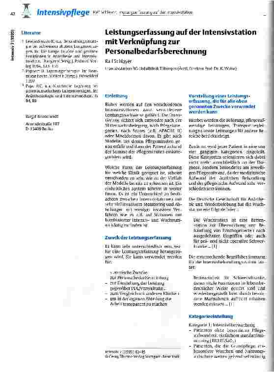 Vorschauseite 1: Leistungserfassung auf der Intensivstation mit Verknüpfung zur Personalbedarfsrechnung