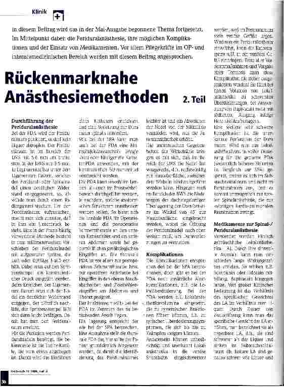Vorschauseite 1: Rückenmarknahe Anästhesiemethoden Teil 2