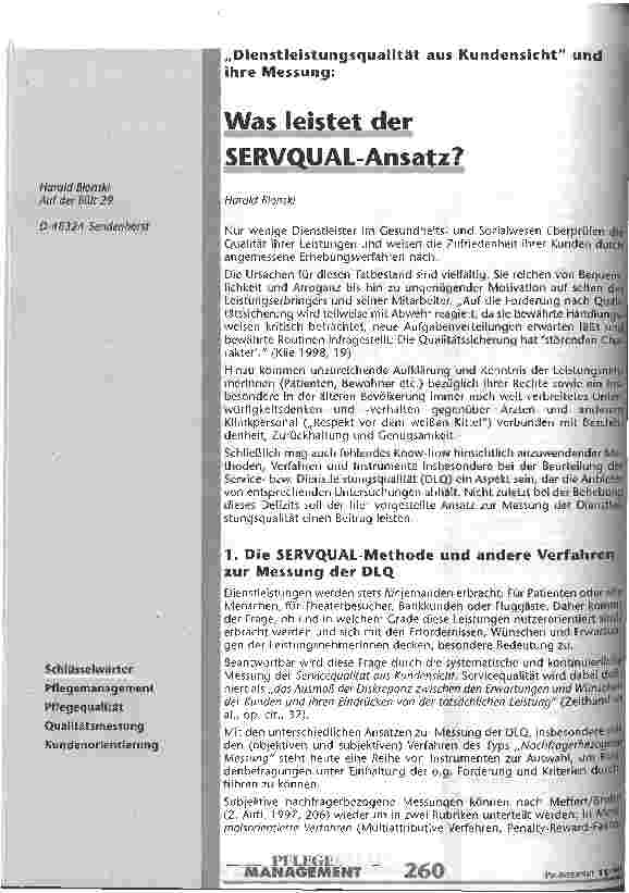 Vorschauseite 1: Was leistet der SERVQUAL-Ansatz? Dienstleistungsqualität aus Kundensicht und ihre Messung