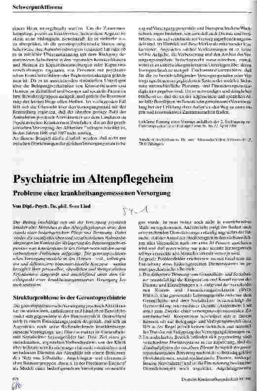 Vorschauseite 1: Psychiatrie im Altenpflegeheim Probleme einer krankheitsangemessenen Versorgung