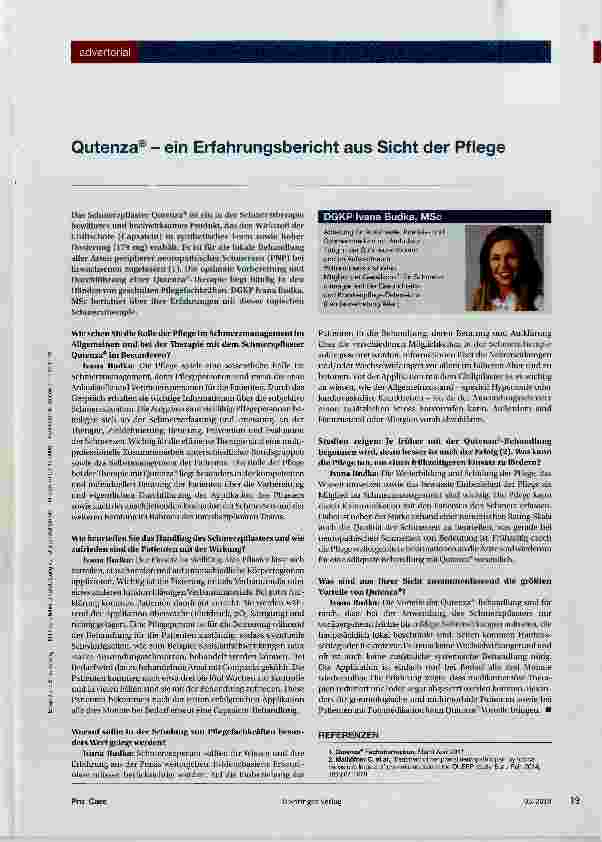 Vorschauseite 1: Qutenza® - ein Erfahrungsbericht aus Sicht der Pflege