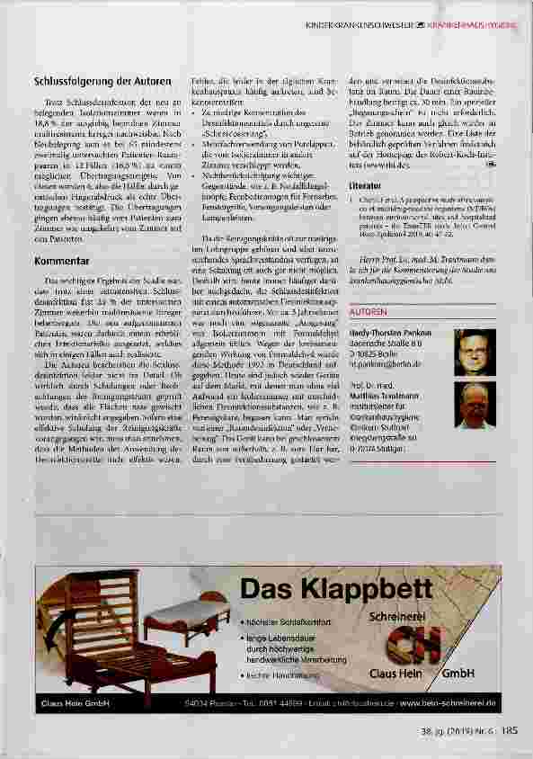 Vorschauseite 2: Erregerübertragungen im Patientenzimmer: Wie wirksam ist die Schlussdesinfektion?