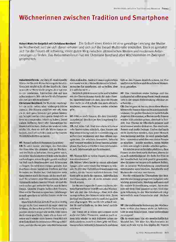 Vorschauseite 1: Wöchnerinnen zwischen Tradition und Smartphone