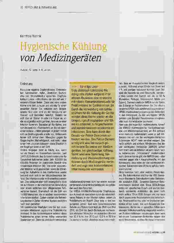 Vorschauseite 1: Hygienische Kühlung von Medizingeräten