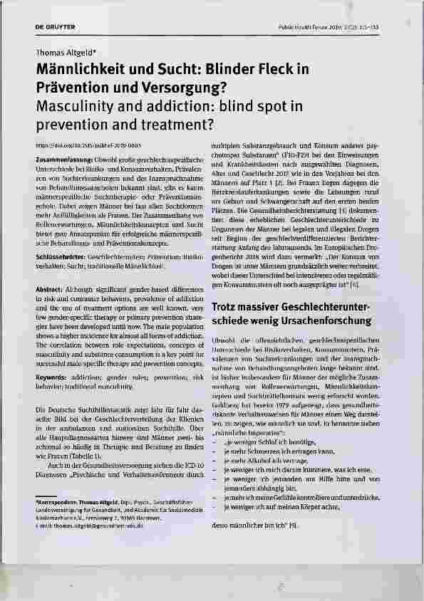 Vorschauseite 1: Männlichkeit und Sucht: Blinder Fleck in Prävention und Versorgung?