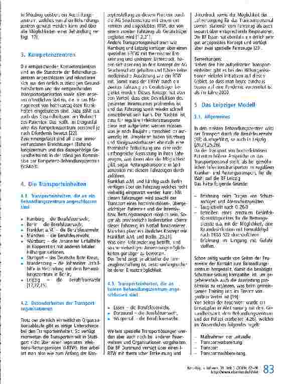 Vorschauseite 2: Der Sonderisoliertransport von gemeingefährlichen Infektionserkrankungen und die Zusammenarbeit mit den Kompetenz-und Behandlungszentren