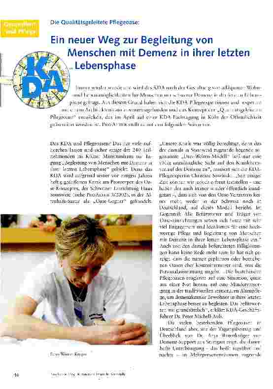 Vorschauseite 1: Ein neuer Weg zur Begleitung von Menschen mit Demenz in ihrer letzten Lebensphase