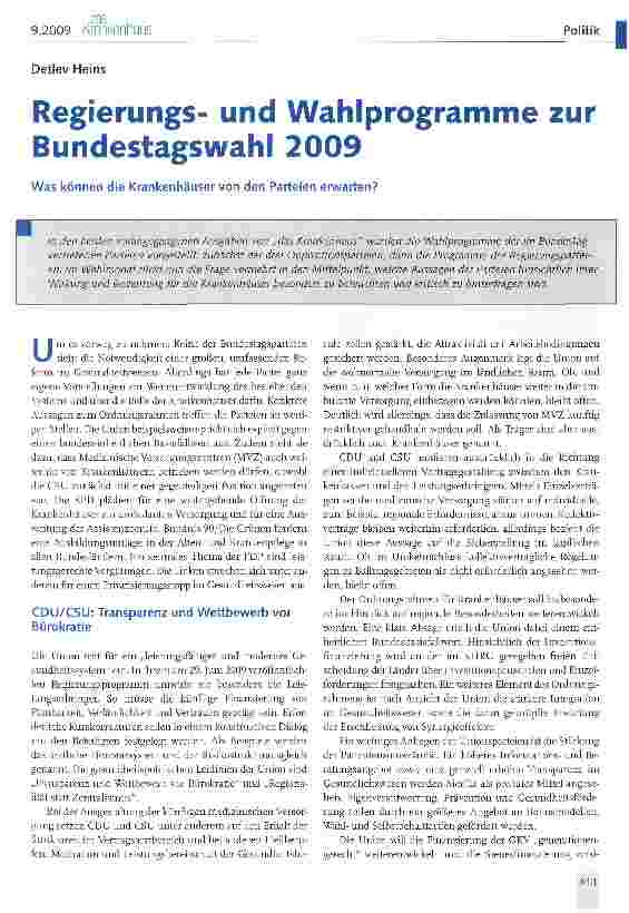 Vorschauseite 1: Was können die Krankenhäuser von den Parteien erwarten?
