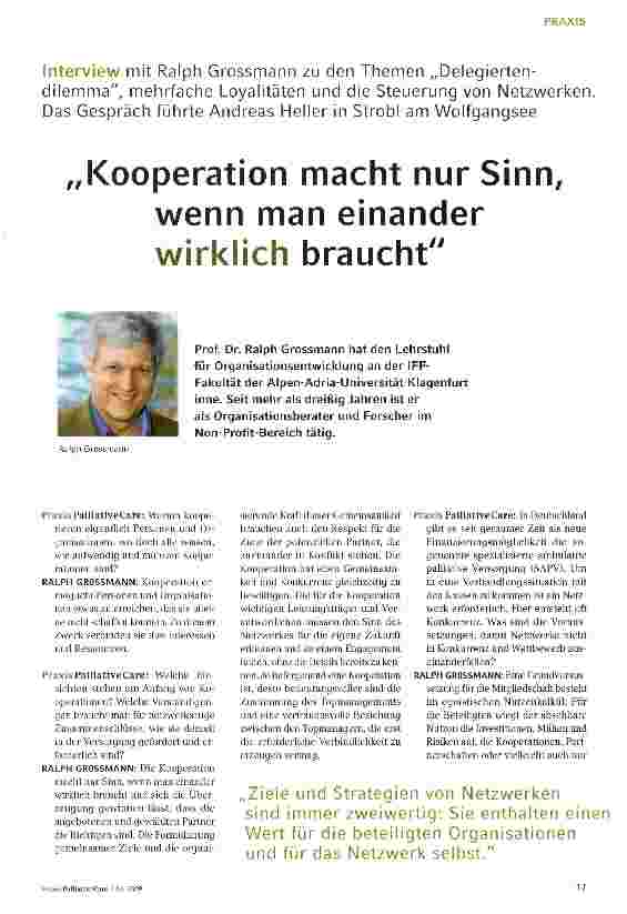 Vorschauseite 1: Interview mit Ralph Grossmann zu den Themen „Delegiertendilemma, mehrfache Loyalitäten und die Steuerung von Netzwerken