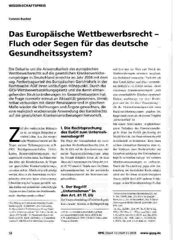 Vorschauseite 1: Das Europäische Wettbewerbsrecht -Fluch oder Segen für das deutsche Gesundheitssystem?