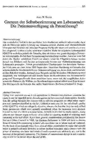 Vorschauseite 1: Grenzen der Selbstbestimmung am Lebensende: Die Patientenverfügung als Patentlösung?