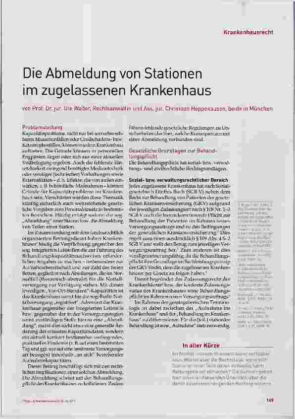 Vorschauseite 1: Die Abmeldung von Stationen im zugelassenen Krankenhaus