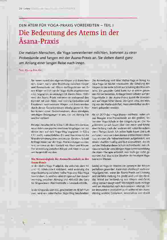 Vorschauseite 1: DEN ATEM EUR YOGA-PRAXIS VORBEREITEN TEIL 1 Die Bedeutung des Atems in der Äsana-Praxis