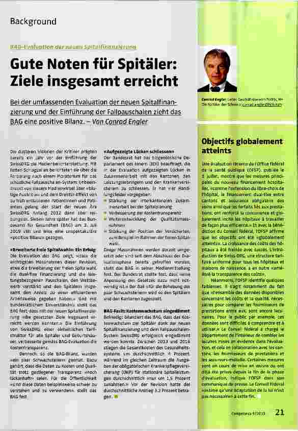 Vorschauseite 1: Gute Noten für Spitäler: Ziele insgesamt erreicht