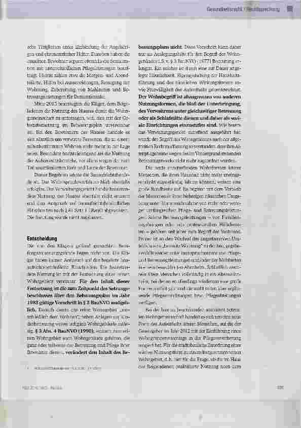 Vorschauseite 2: Zulässigkeit einer Wohngemeinschaft für Pflegebedürftige in einem Wohngebiet
