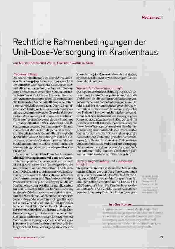 Vorschauseite 1: Rechtliche Rahmenbedingungen der Unit-Dose-Versorgung im Krankenhaus