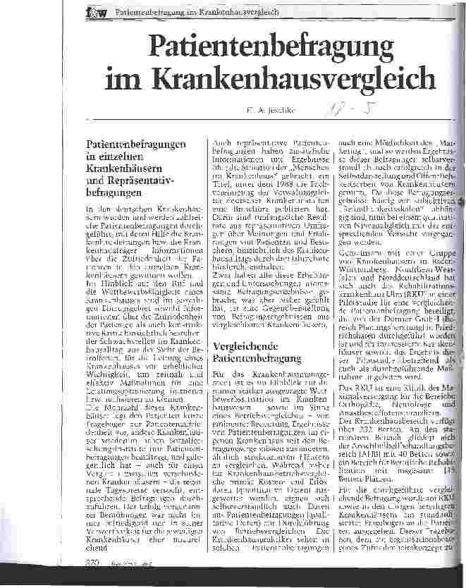Vorschauseite 1: Patientenbefragung im Krankenhausvergleich