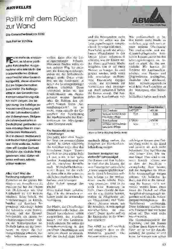 Vorschauseite 1: Politik mit dem Rücken zur Wand Die Gesundheitsreform 2000