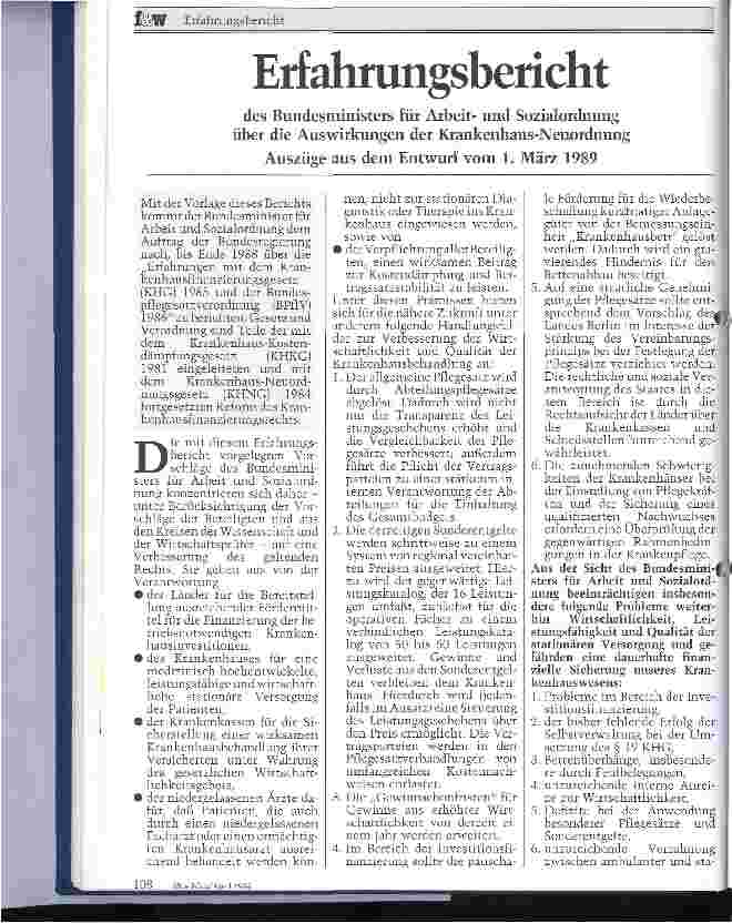 Vorschauseite 1: Erfahrungsbericht des Bundesministers für Arbeitu. Sozialordnung über die Auswirkungen der Krankenhaus-Neuordnung