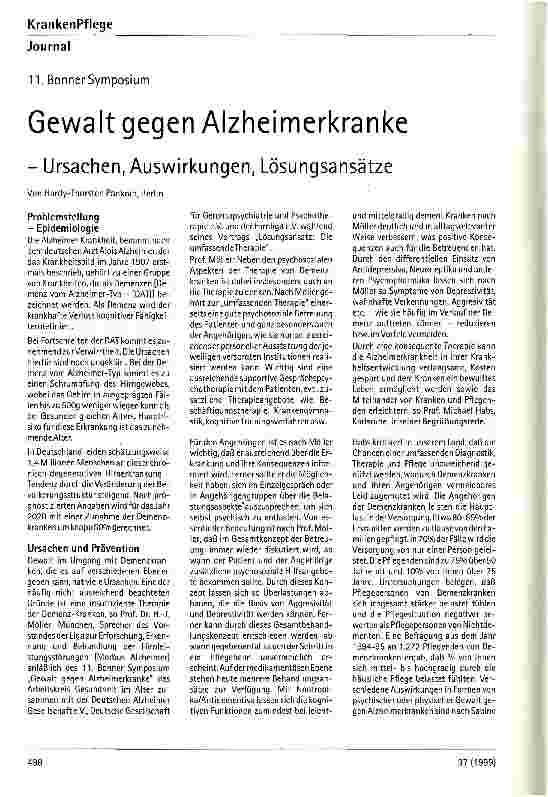 Vorschauseite 1: Gewalt gegen Alzheimerkranke Ursachen, Auswirkungen, Lösungsansätze
