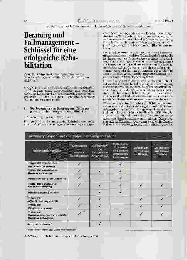 Vorschauseite 1: Beratung und Fallmanagement Schlüssel für eine erfolgreiche Rehabilitation