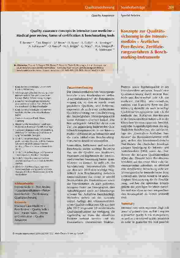 Vorschauseite 1: Konzepte zur Qualitätssicherung in der Intensivmedizin Ärztliches Peer-Review, Zertifizierungsverfahren & Benchmarking-Instrumente