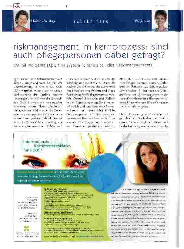 Vorschauseite 1: Riskmanagement im Kernprozess: sind auch Pflegepersonen dabei gefragt?
