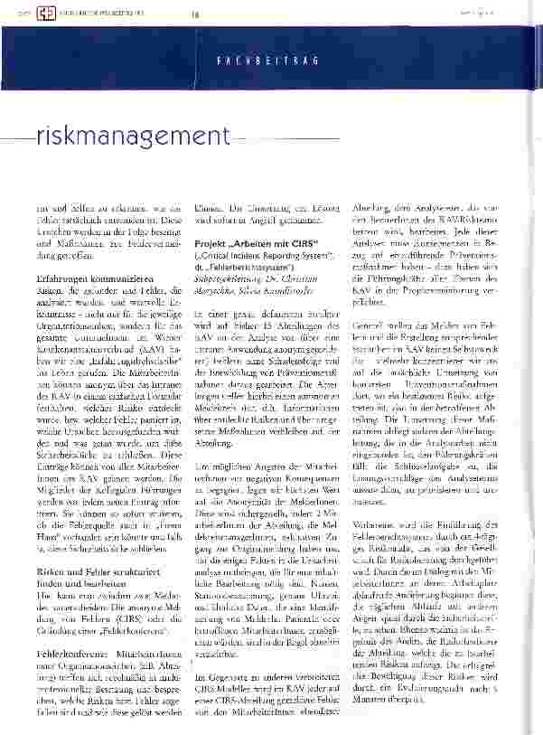 Vorschauseite 3: Riskmanagement im Kernprozess: sind auch Pflegepersonen dabei gefragt?