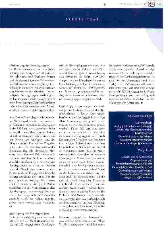 Vorschauseite 4: Riskmanagement im Kernprozess: sind auch Pflegepersonen dabei gefragt?