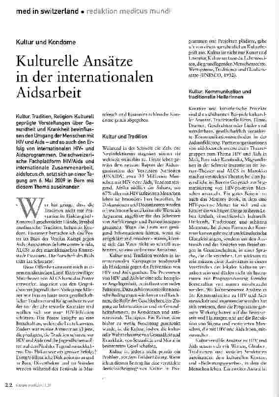 Vorschauseite 1: Kulturelle Ansätze in der internationalen Aidsarbeit