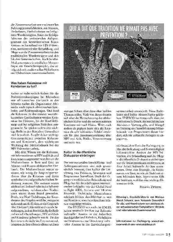 Vorschauseite 2: Kulturelle Ansätze in der internationalen Aidsarbeit