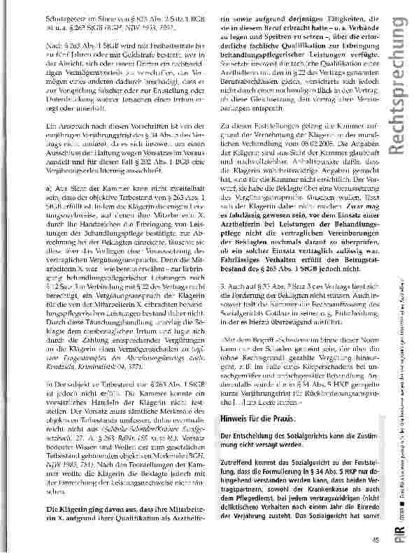 Vorschauseite 6: Zum Rückforderungs-anspruch der Krankenkasse wegen des vertragswidrigen Einsatzes einer Arzthelferin