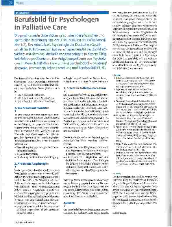 Vorschauseite 1: Berufsbild für Psychologen in Palliative Care