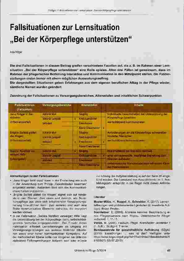 Vorschauseite 1: Fallsituationen zur Lernsituation Bei der Körperpflege unterstützen