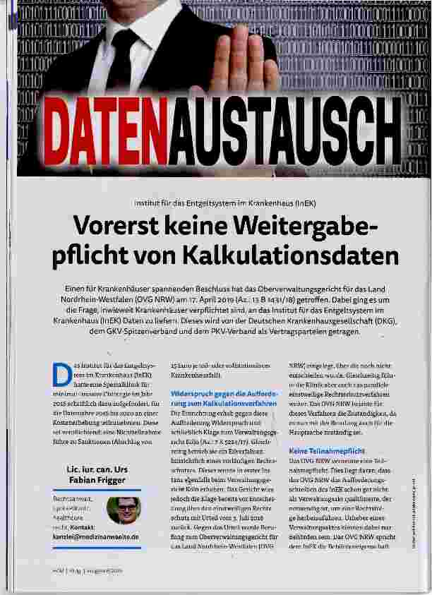 Vorschauseite 1: Vorerst keine Weitergabepflicht von Kalkulationsdaten