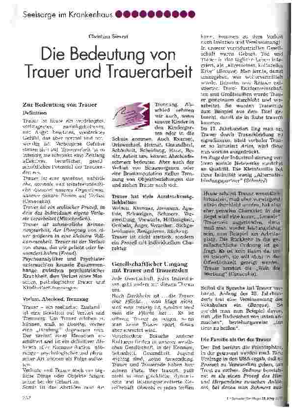 Vorschauseite 1: Die Bedeutung von Trauer und Trauerarbeit