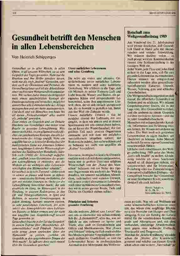 Vorschauseite 1: Gesundheit betrifft den Menschen in allen Lebensbereichen
