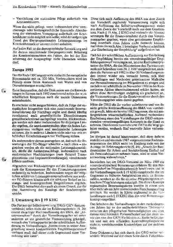 Vorschauseite 3: Stellungnahme der DKG zum Erfahrungsbericht des BMA über die Auswirkungen der Krankenhaus-Neuordnung 1984