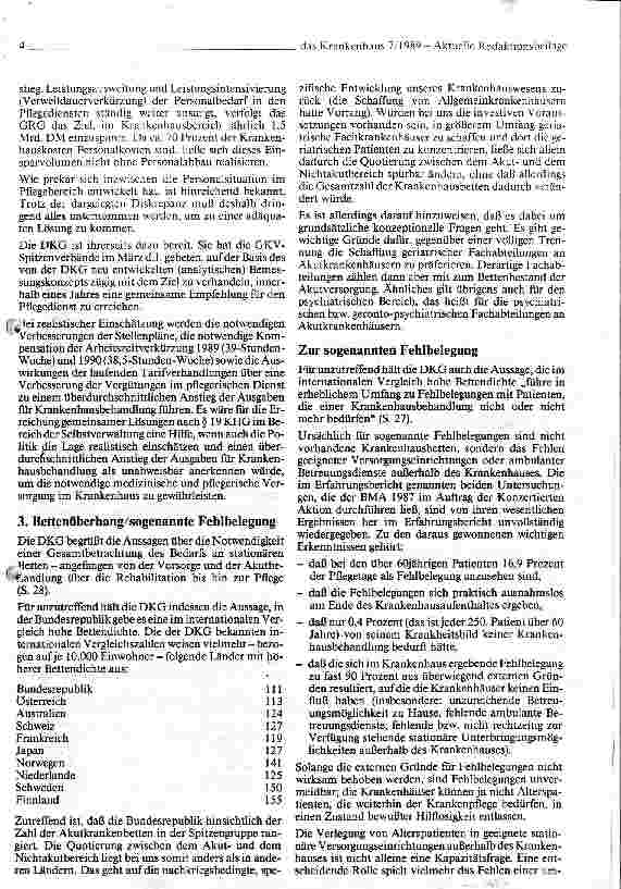 Vorschauseite 4: Stellungnahme der DKG zum Erfahrungsbericht des BMA über die Auswirkungen der Krankenhaus-Neuordnung 1984
